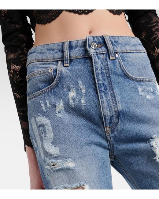Rabanne Blue Distressed High-Rise Wide-Leg Jeans