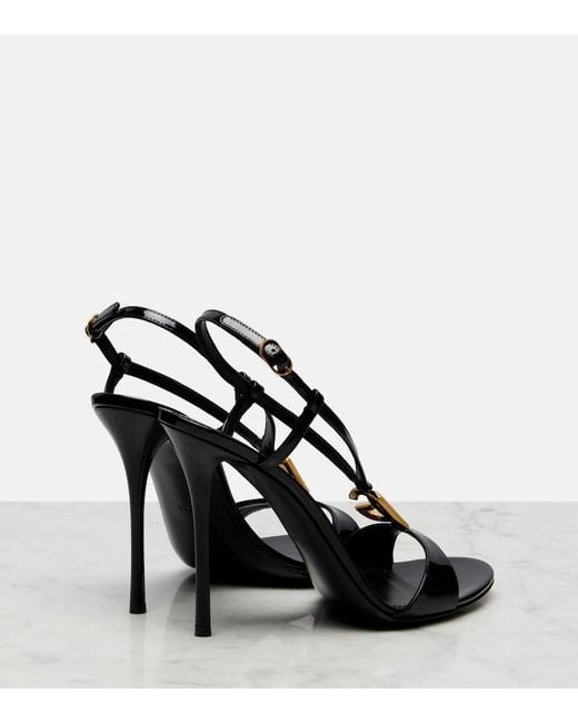 Dolce & Gabbana Black Dg Patent Leather Slingback Sandals