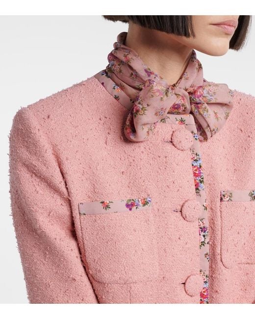 Dolce & Gabbana Pink Floral Cropped Cotton-Blend Tweed Jacket