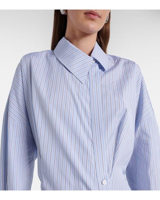 The Attico Blue Gathered Striped Cotton Shirt Dress