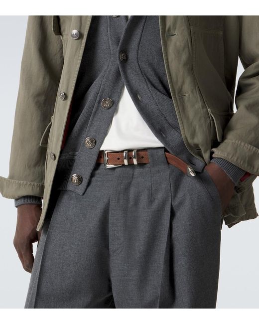 Brunello Cucinelli Brown Debossed Leather Belt for men