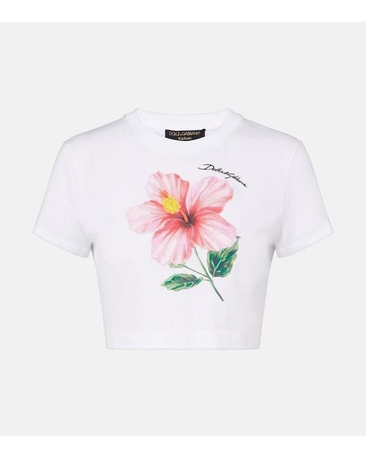 Dolce & Gabbana White Floral Cotton Crop Top