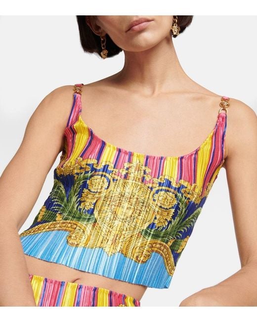Versace Blue Medusa Palm Springs Plisse Crop Top