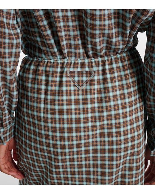 Prada Multicolor Checked Silk-Blend Midi Skirt