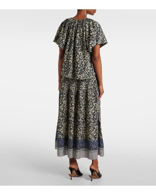 Ulla Johnson Gray Sena Printed Cotton-Blend Top