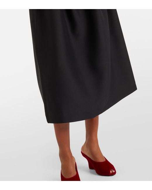 Totême Black Gathered Wool And Silk Midi Skirt