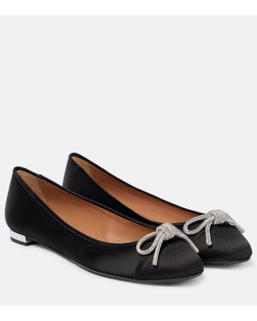 Aquazzura Parisina Embellished Satin Ballet Flats in Black Lyst UK