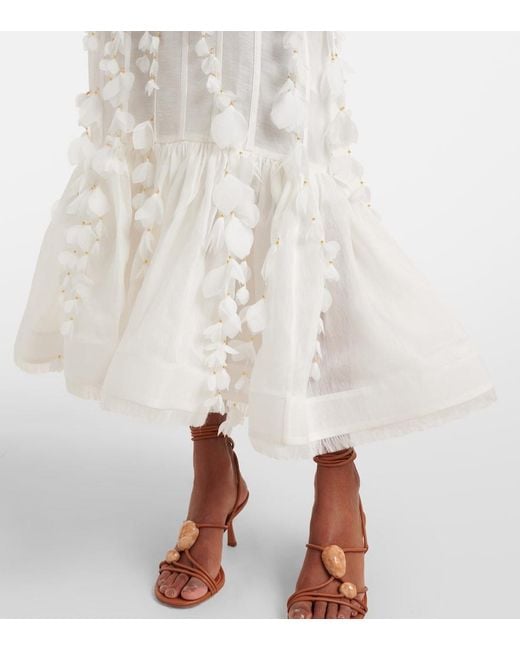 Zimmermann White Dawning Linen And Silk Midi Dress