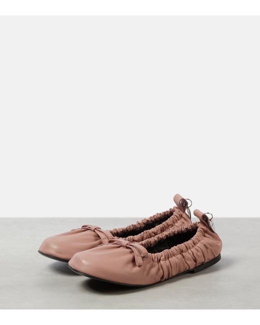 Acne Pink Bow-Detail Leather Ballet Flats