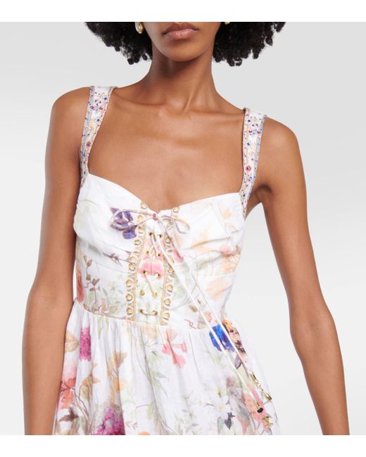 Camilla White Bustier Floral Linen Maxi Dress