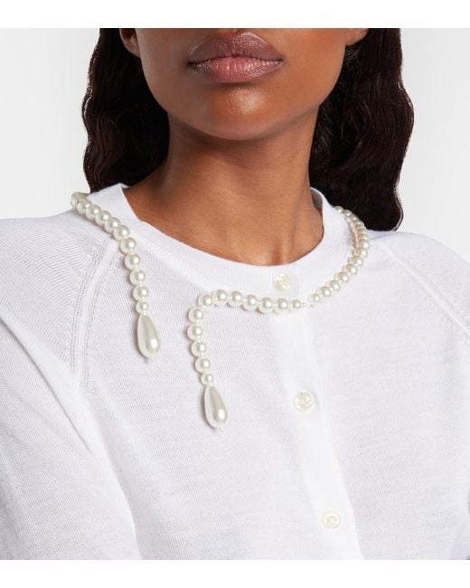 Simone Rocha White Faux Pearl-Embellished Wool And Silk Cardigan