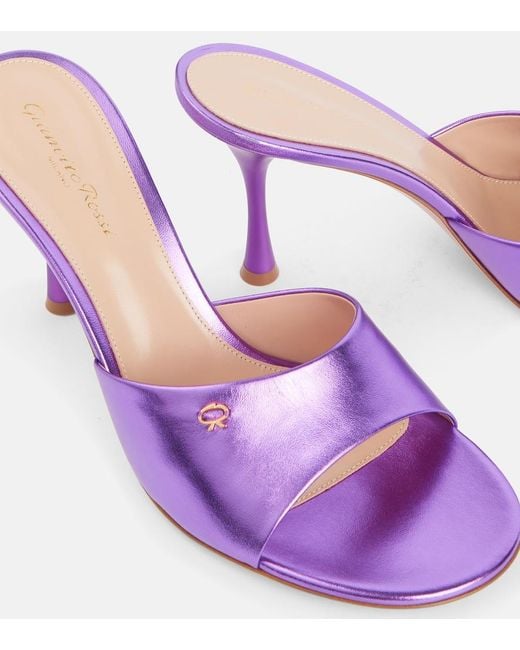 Gianvito Rossi Purple Logo Metallic Leather Mules