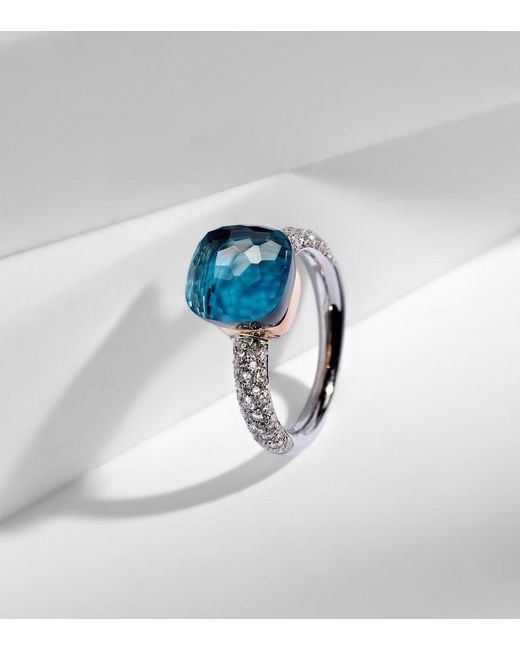 Pomellato Nudo 18kt Gold Ring With London Blue Topaz And Diamonds