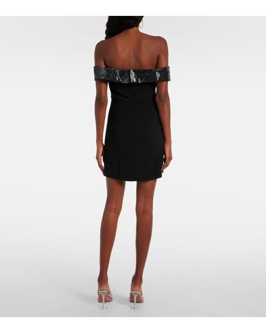 Self-Portrait Black Bow-Detail Off-Shoulder Crepe Minidress