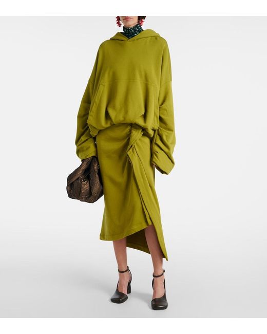 Dries Van Noten Green Gathered Cotton Midi Skirt