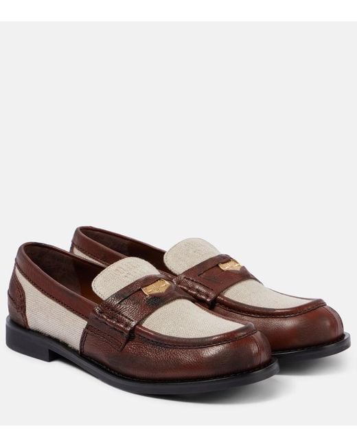 Miu Miu Brown Loafers Aus Canvas Und Leder