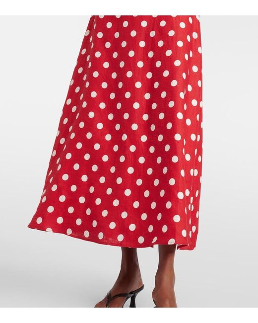 Posse Red Lori Polka-Dot Linen Maxi Dress