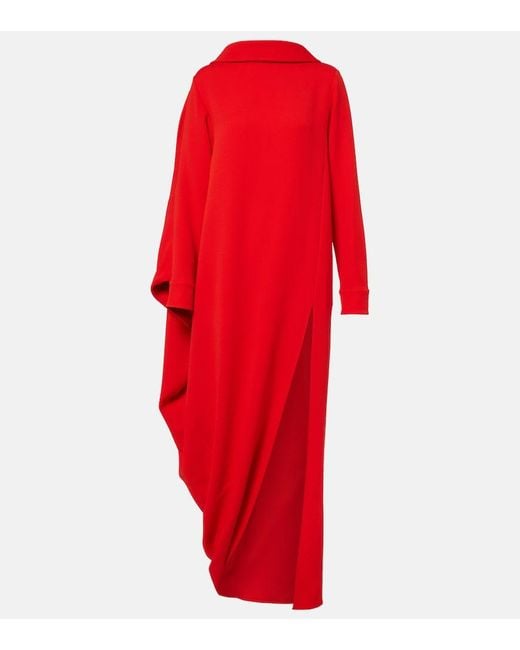 Balenciaga Red Caped Silk And Wool Crepe Maxi Dress