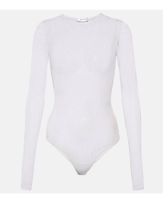 Wardrobe NYC White Floral Chantilly Lace Bodysuit
