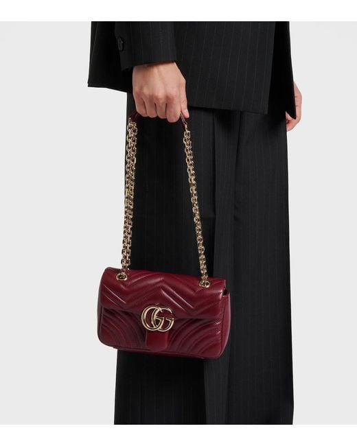 Gucci Red Gg Marmont Small Leather Shoulder Bag