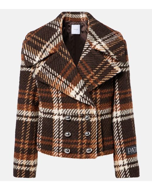 Patou Brown Checked Double-Breasted Wool-Blend Jacket