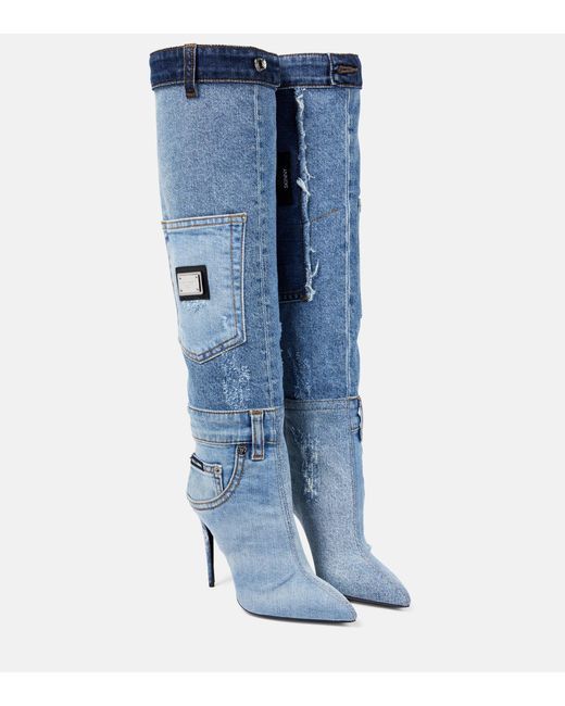 Dolce & Gabbana Blue Cardinale Denim Knee-high Boots