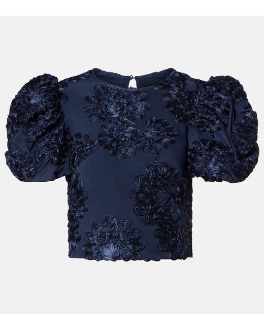 ROTATE BIRGER CHRISTENSEN Blue Floral-Applique Top