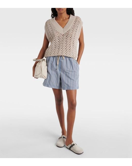 Brunello Cucinelli Natural Open-Knit Cotton-Blend Sweater Vest
