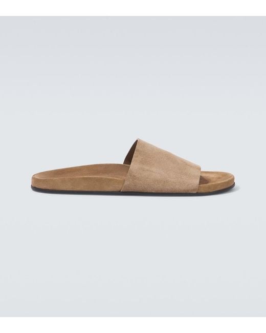 The Row White Hugh Suede Slides for men