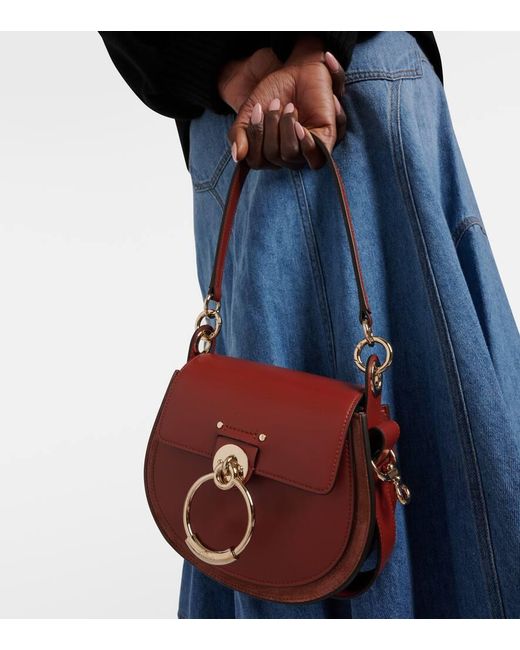 Borsa a spalla Tess Small in pelle con suede di Chloé in Brown