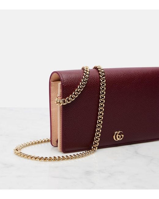Gucci Red Gg Marmont Wallet On Chain, Leather