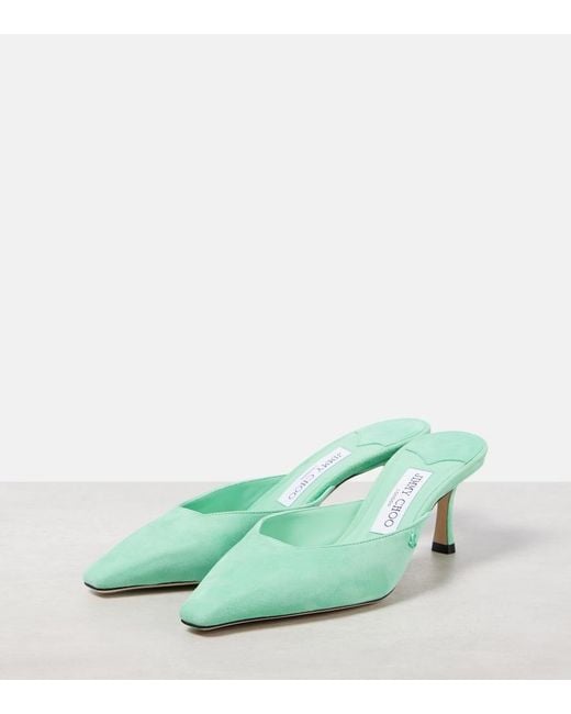 Jimmy Choo Green Vivi 65 Suede Mules