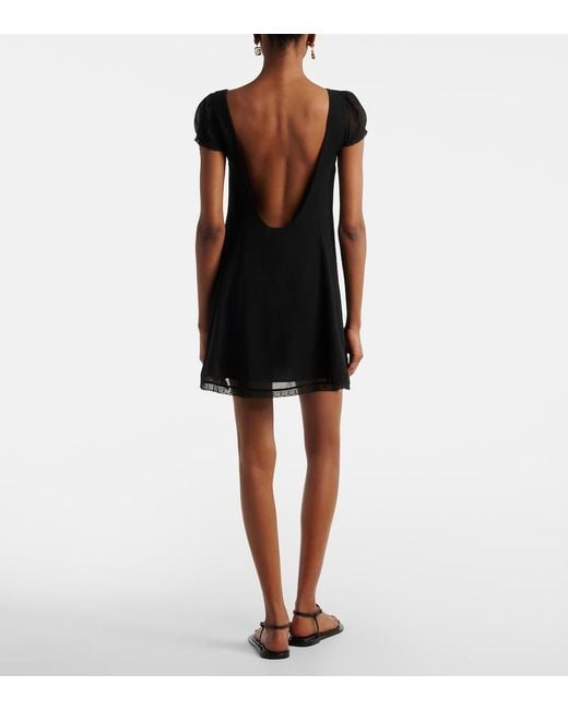 Posse Black Priscilla Lace-Trimmed Silk Minidress