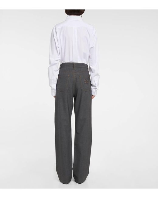Miu Miu Gray Mid-Rise Straight-Leg Wool Pants