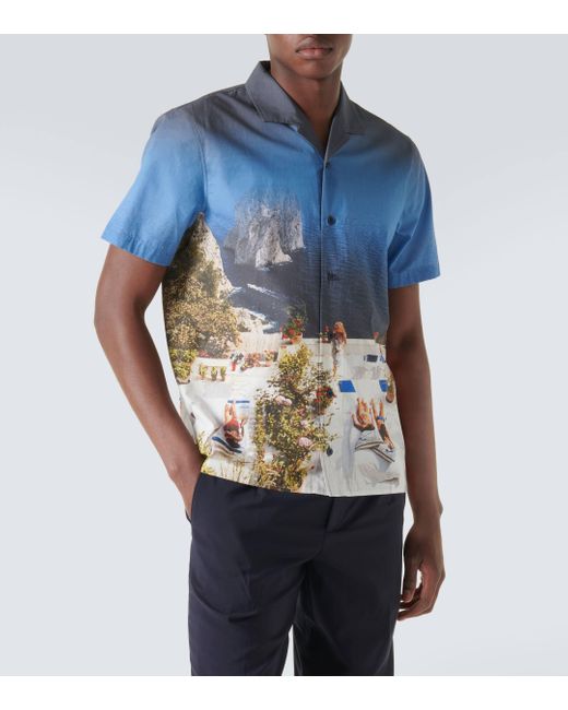 Orlebar Brown Blue Hibbert Printed Cotton Bowling Shirt for men