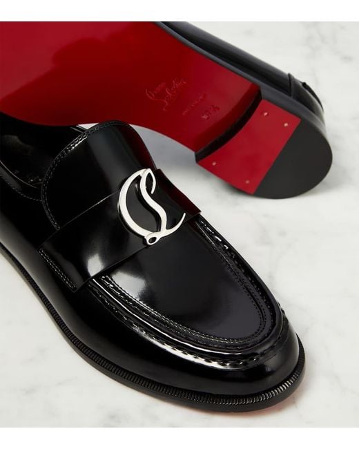 Christian Louboutin Black Cl Moc Loafers Aus Glanzleder Mit Verzierung