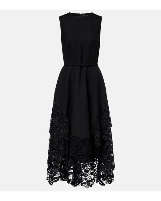 Oscar de la Renta Black Cocktailkleid Aus Einem Wollgemisch Mit Spitze