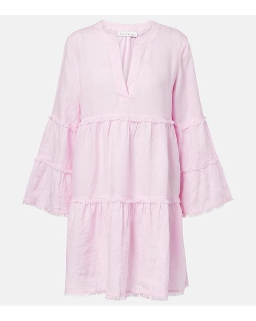 Heidi Klein Pink Baie De Cassis Tiered Linen Kaftan