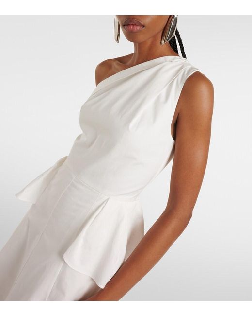 Roland Mouret White One-Shoulder Cotton Poplin Midi Dress