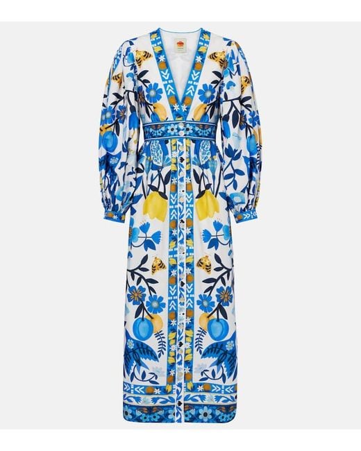 Farm Rio Blue Floral Cotton Maxi Dress