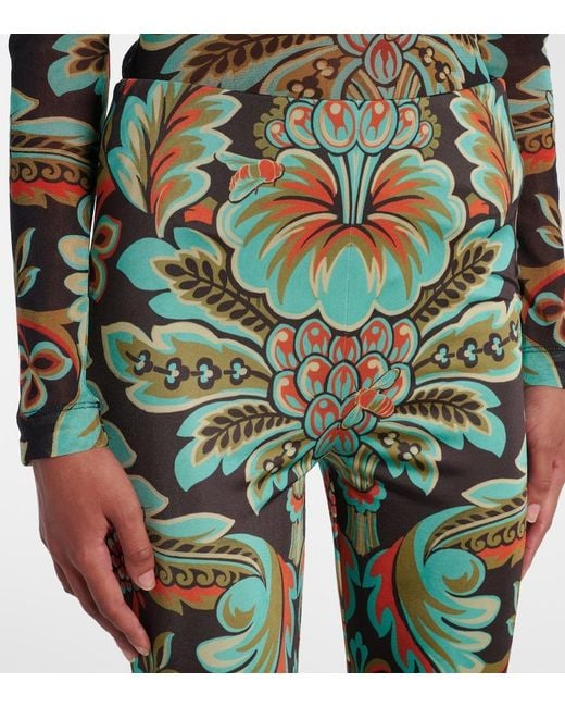 Etro Green Printed Crepe Jersey Flared Pants