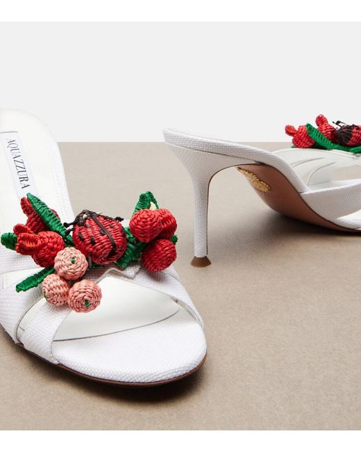 Aquazzura White Botanica Raffia-Effect Mules