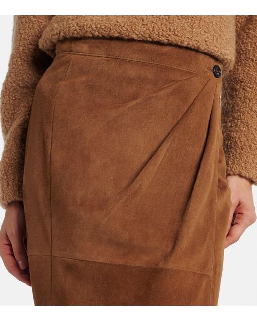 Max Mara Brown Jerez Gathered Suede Pencil Skirt