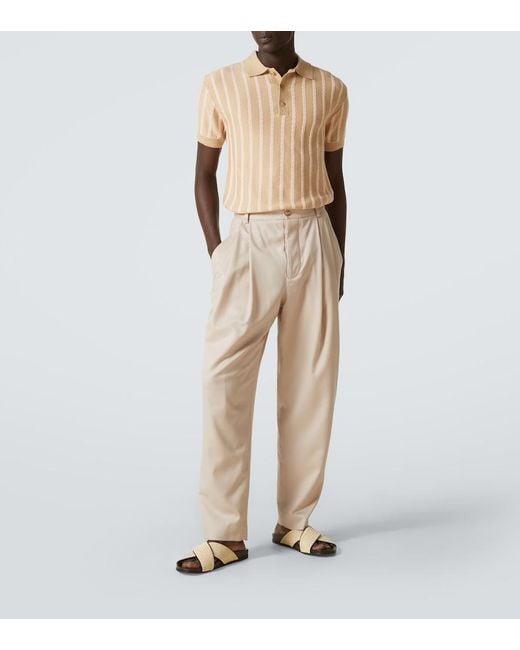 King & Tuckfield Natural Striped Wool Polo Shirt for men