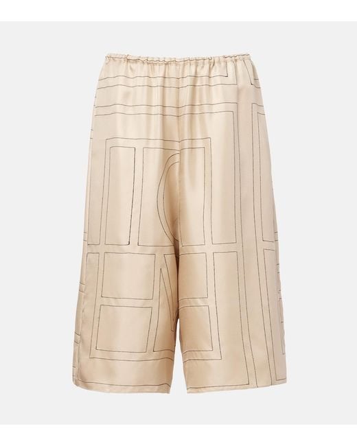 Totême Natural Embroidered Silk Satin Bermuda Shorts