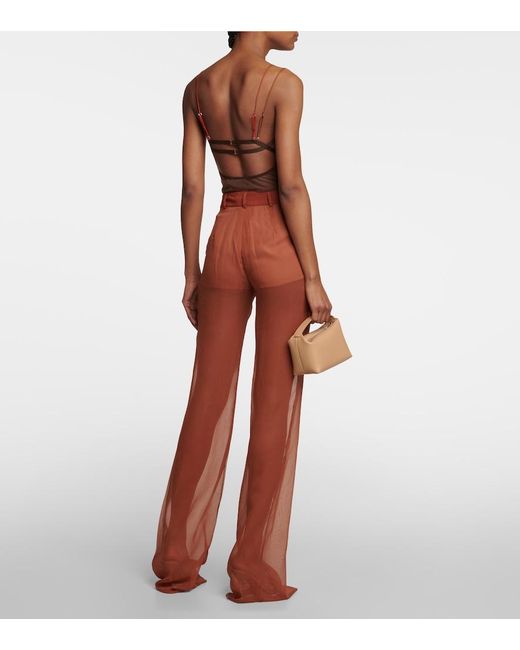 Nensi Dojaka Orange Mid-Rise Wide-Leg Silk Pants