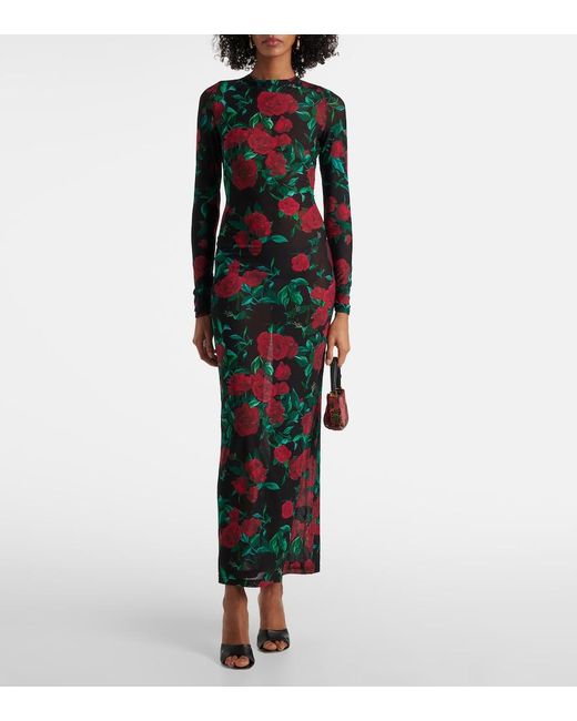 Alexandra Miro Green Selene Floral Mesh Maxi Dress