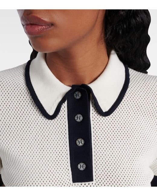 Tory Burch White Open-Knit Polo Shirt