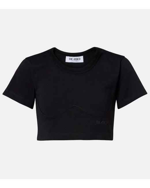 The Attico Black Cropped Cotton Jersey T-Shirt