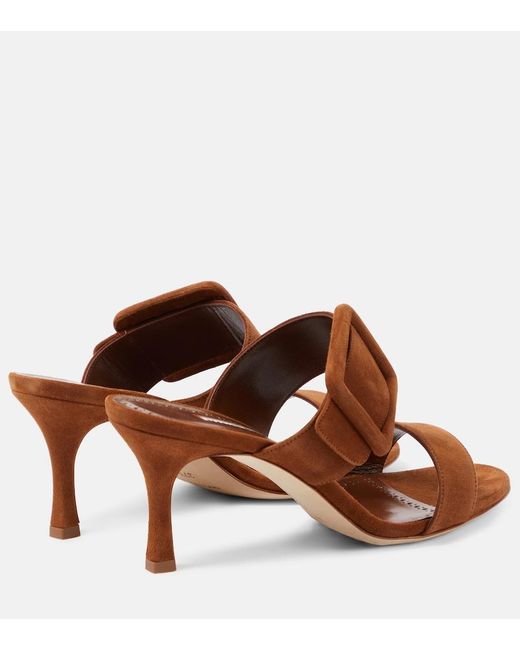 Manolo Blahnik Brown Gable Suede Mules